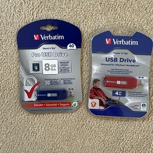 2 unopened Verbatim flash drives One 4GB One 8 GB